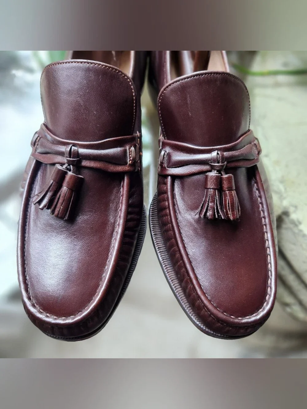 Vintage Florsheim Royal Imperial Brown Leather Tassel Loafers 11 E V-Cleat 1984